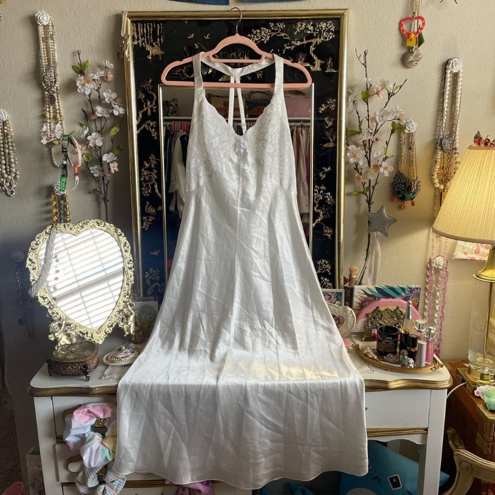 Oscar De La Renta Pink Label White Floral Lace Nightgown Size M